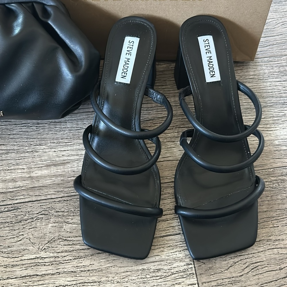 Steve Madden Black Strappy Heels and Clutch Set - Picture 2 of 9